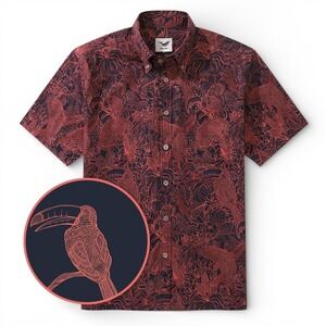 Yiume The World Of Birds Hawaiian Shirt Men 4XL Red Cotton Button All Over Print